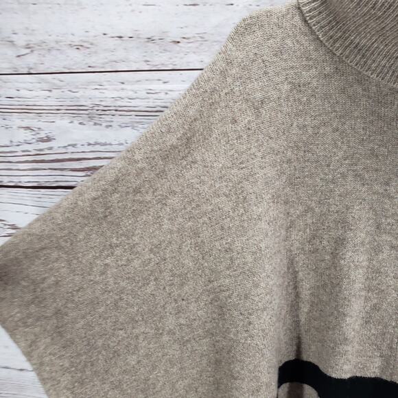 Tahari Women's Brown Wool Yak Hair Striped Poncho Sweater Size Small - Picture 6 of 12